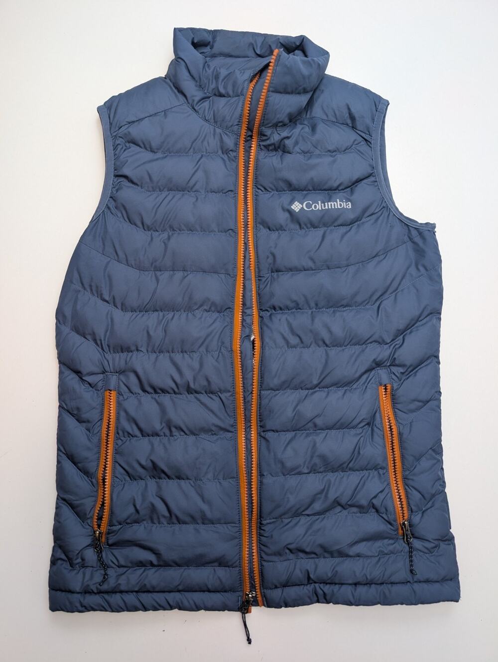 Columbia Puffer Vest Men's Small 650 Down Insulated Omni-Heat Insulated Blue